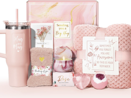Mother's Day Gifts for Mom - Birthday Gifts for Women Get Well Soon Gifts Self Care Gifts Rose Relaxing Spa Gift Basket Care Package w/ Flannel Blanket 40 OZ Tumbler for Wife Grandma Friend Sister Her
